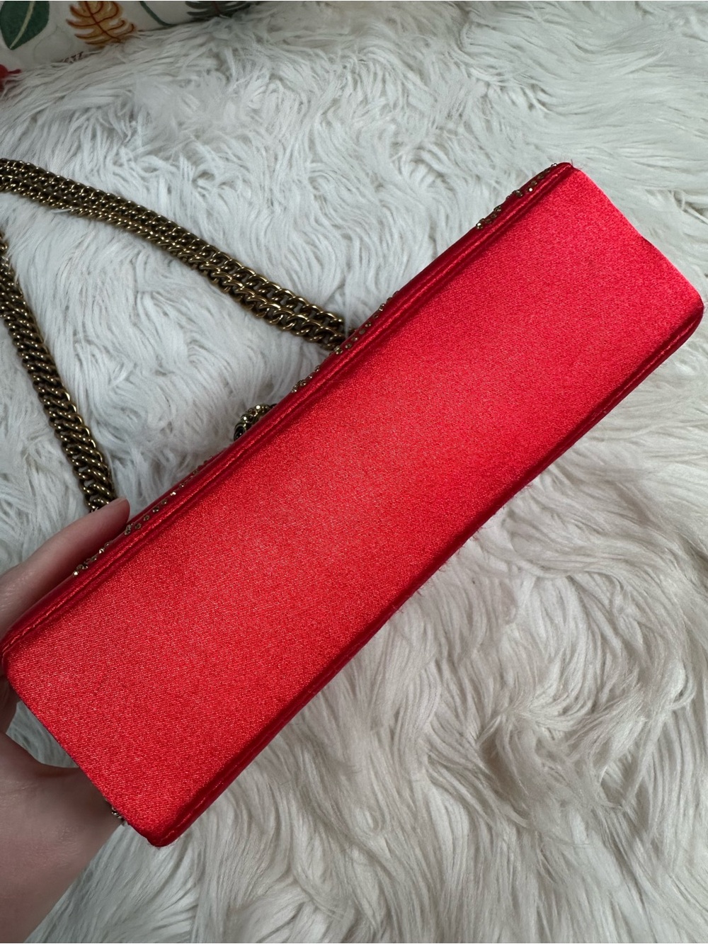 Kurt Geiger • Red Satin Kensington with Rabbit Print Glass Rhinestones Purse - Picture 15 of 17